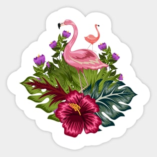 flamant rose fleurs tropicales Sticker